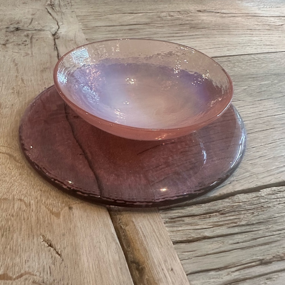 Colored glass plate and bowl